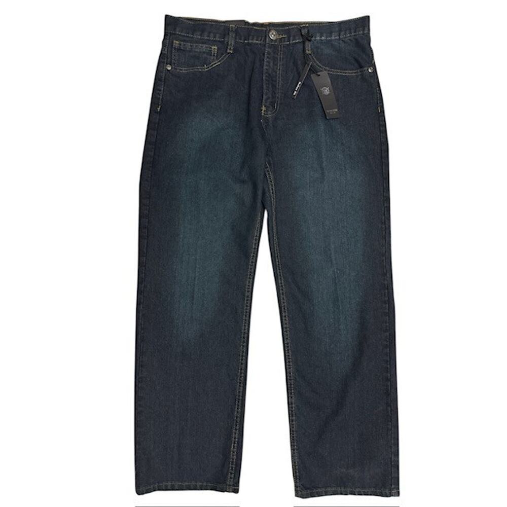 M Society NY 34x30 Jeans Men Relax Fit Bold Blue Black Straight Style MS-13030RF